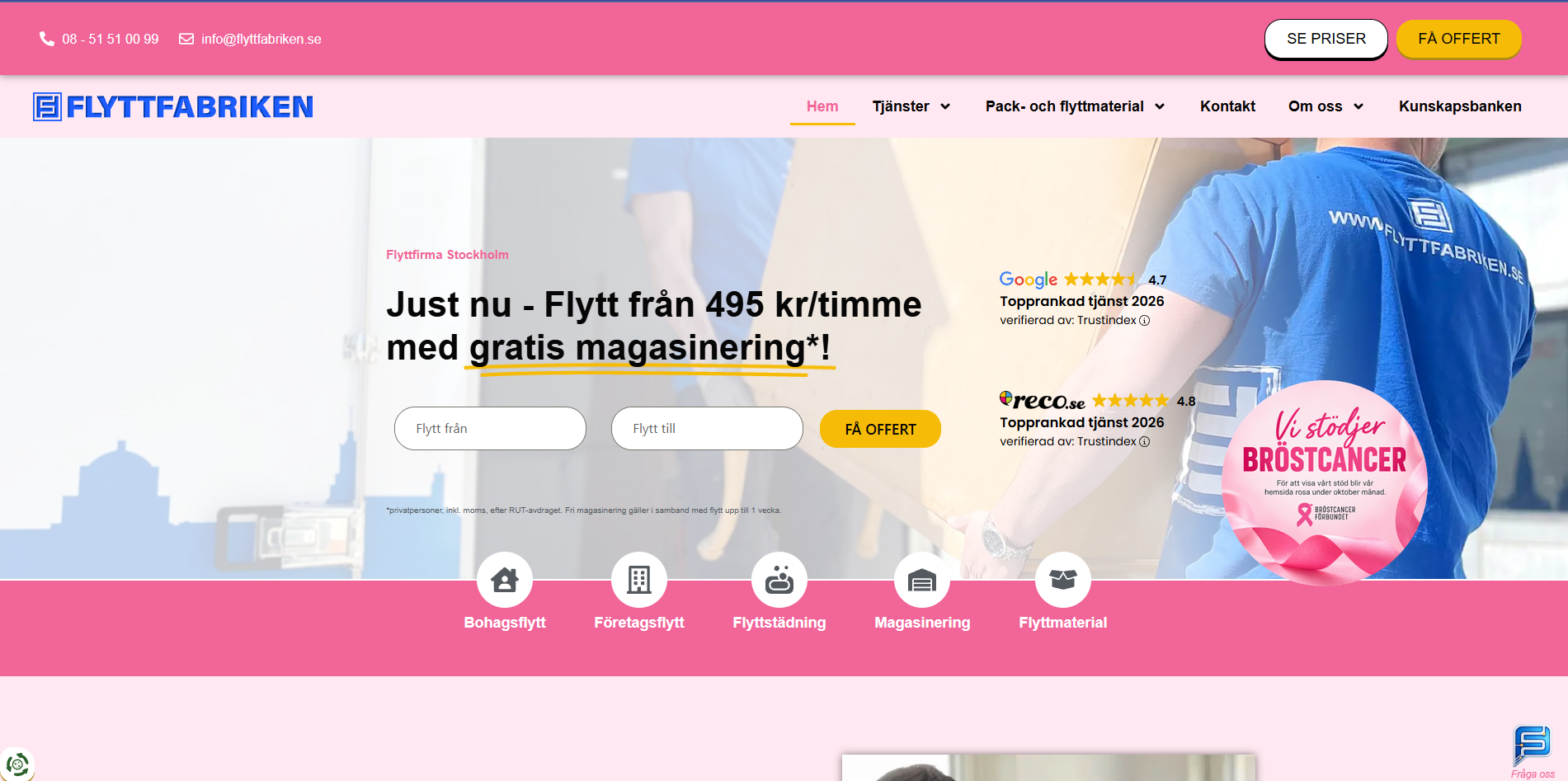 Flyttfabriken blir rosa för bröstcancer
